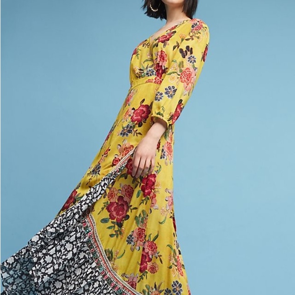 EUC Anthropologie Farm Rio Sunlit Floral Maxi dress XS petite